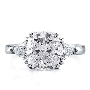 Italo Three Stone Cushion Created White Sapphire Engagement Ring